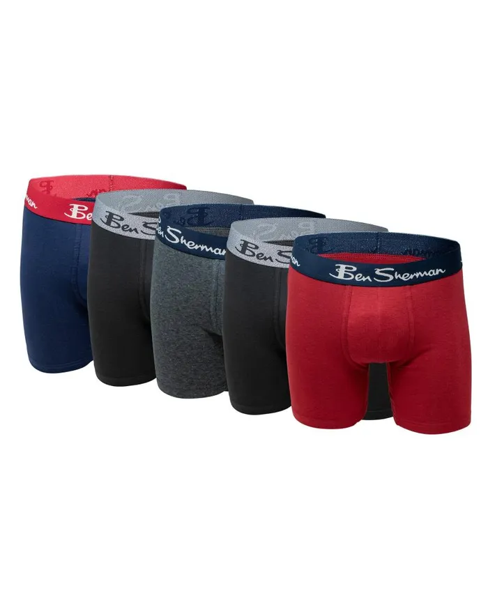 Men Ben Sherman Underwear 5Pack NoFly Cotton Stretch Boxer Briefs 8211 Multi