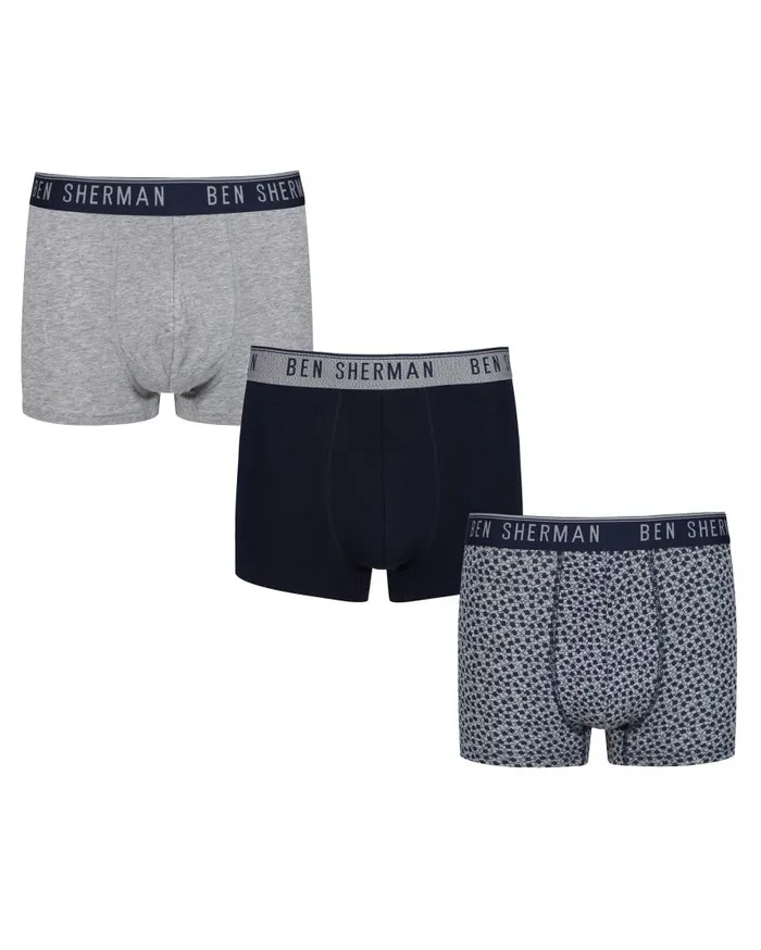 Men Ben Sherman Underwear Caleb 3Pack Fitted NoFly BoxerBriefs 8211 GreyPrintNavy Men Ben Sherman Underwear Caleb 3Pack Fitted NoFly BoxerBriefs 8211 GreyPrintNavy