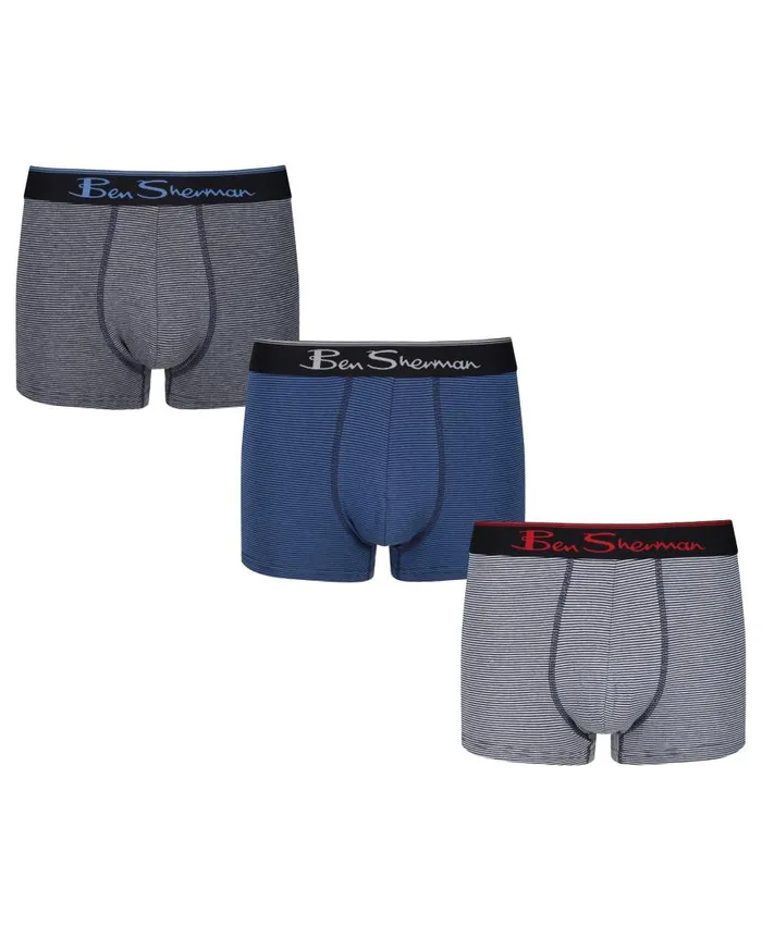 Men Ben Sherman Underwear Clive 3Pack Fitted NoFly BoxerBriefs 8211 Grey MarlWhiteBlueNavy Feeder Stripe Men Ben Sherman Underwear Clive 3Pack Fitted NoFly BoxerBriefs 8211 Grey MarlWhiteBlueNavy Feeder Stripe