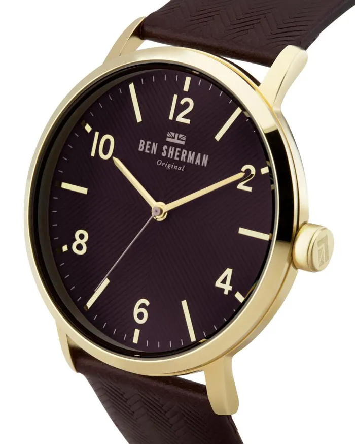 Men Ben Sherman Watches Big Portobello Herringbone Watch 8211 BlackMulberryRose Gold