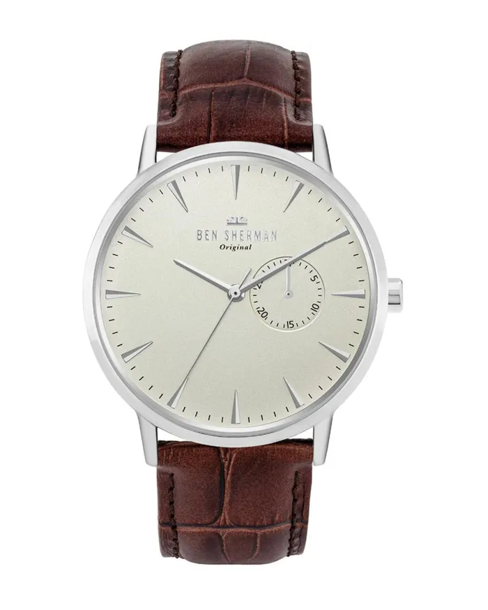 Men Ben Sherman Watches Portobello Professional Multi Watch 8211 BrownWhiteSilver