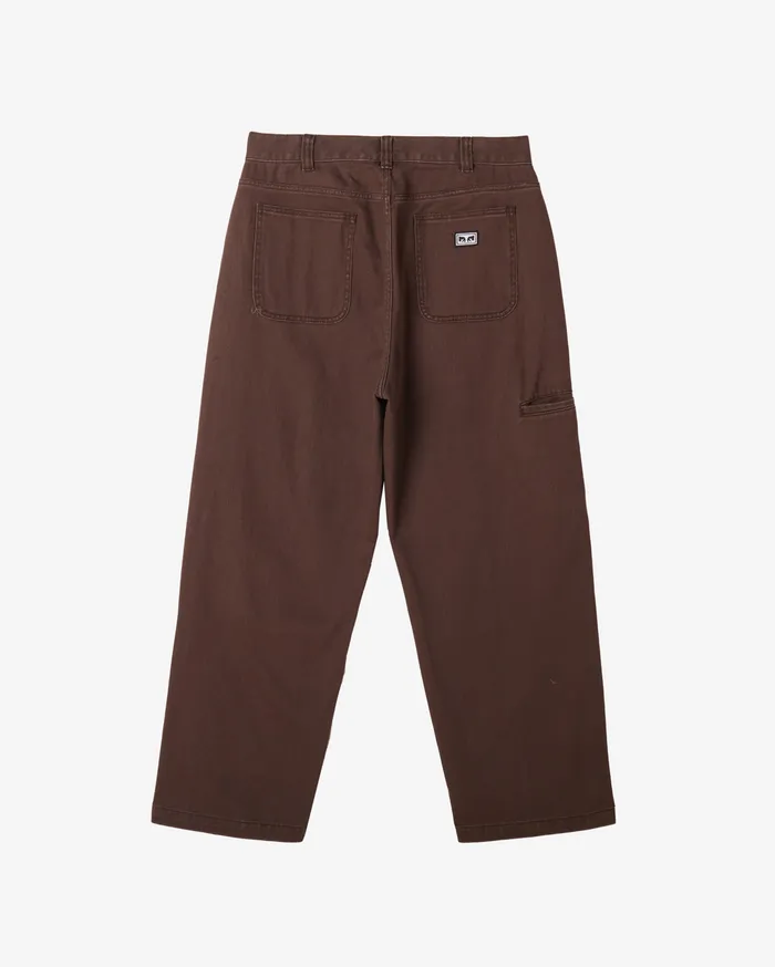 Men BIGWIG DOUBLE KNEE WORK DENIM Java Brown Faded Wash BOTTOMS OBEY Clothing