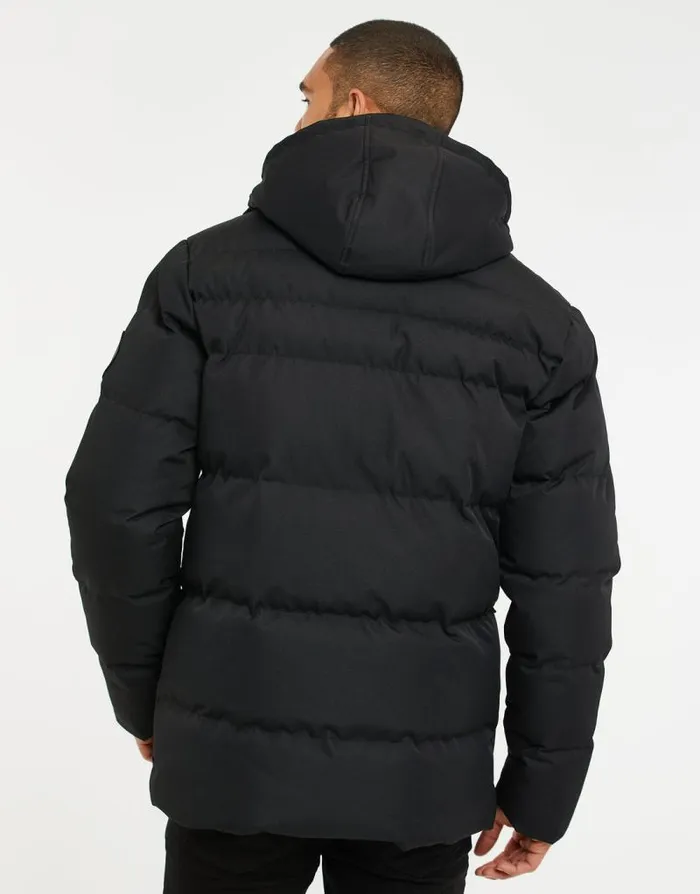 Men Black Hooded Padded Jacket Threadbare Coats Men Black Hooded Padded Jacket Threadbare Coats