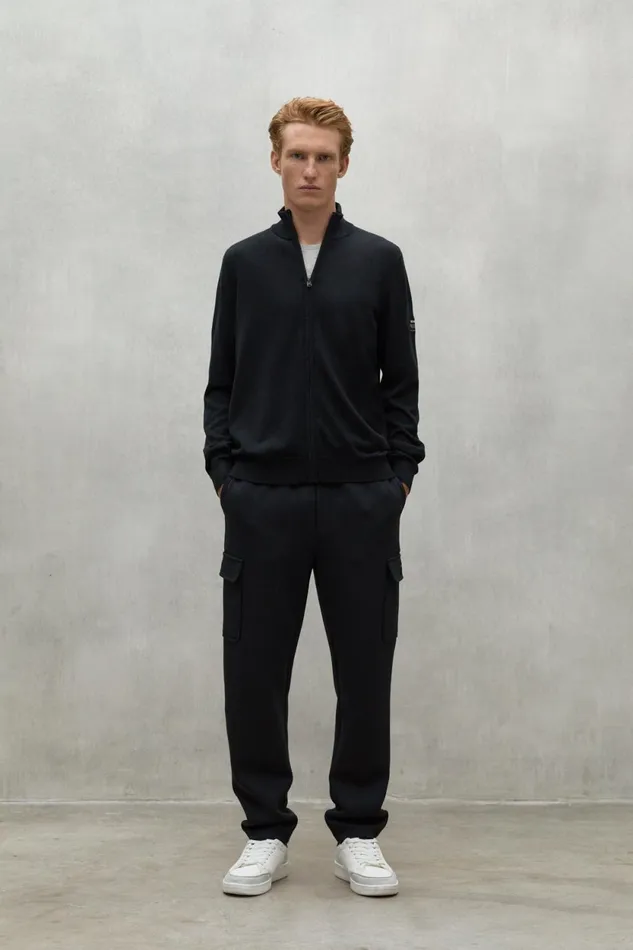 Men Black Mandarina Knitted Jacket Ecoalf Knitwear