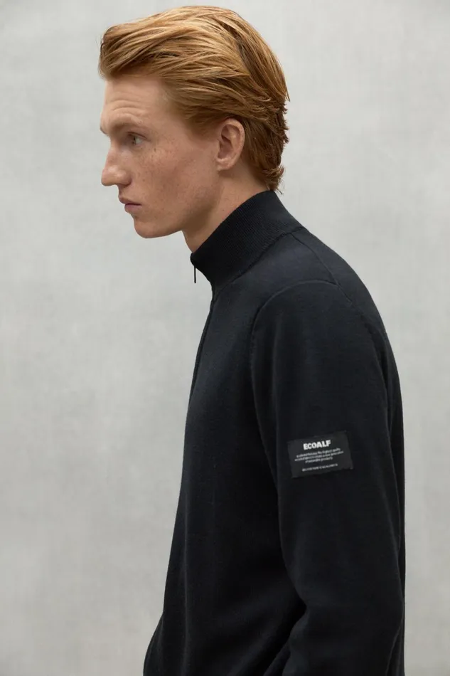Men Black Mandarina Knitted Jacket Ecoalf Knitwear