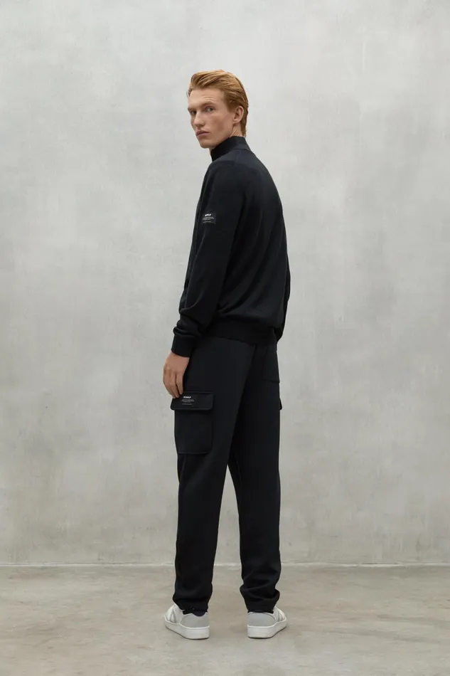 Men Black Mandarina Knitted Jacket Ecoalf Knitwear