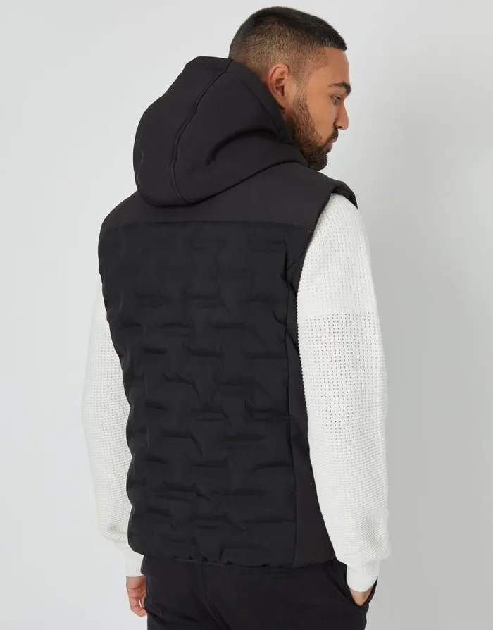 Men Black Quilted Panel Hooded Gilet Threadbare Jackets Men Black Quilted Panel Hooded Gilet Threadbare Jackets
