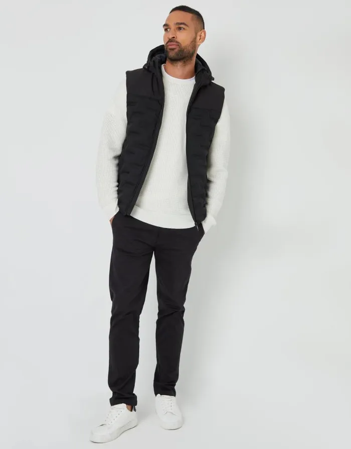 Men Black Quilted Panel Hooded Gilet Threadbare Jackets Men Black Quilted Panel Hooded Gilet Threadbare Jackets