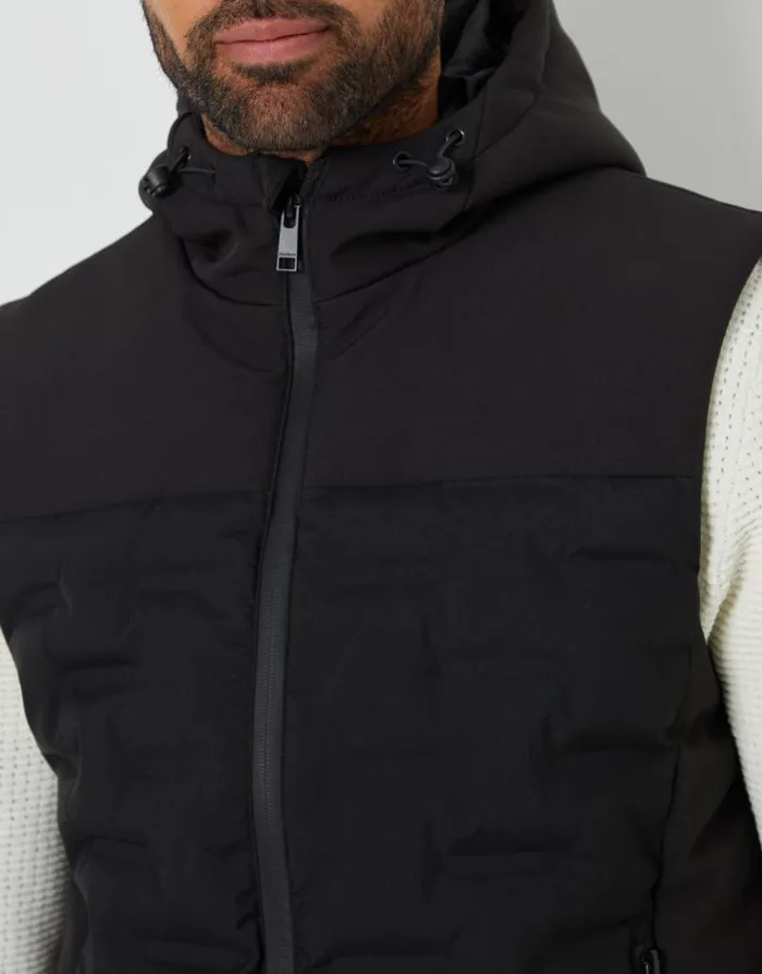 Men Black Quilted Panel Hooded Gilet Threadbare Jackets Men Black Quilted Panel Hooded Gilet Threadbare Jackets