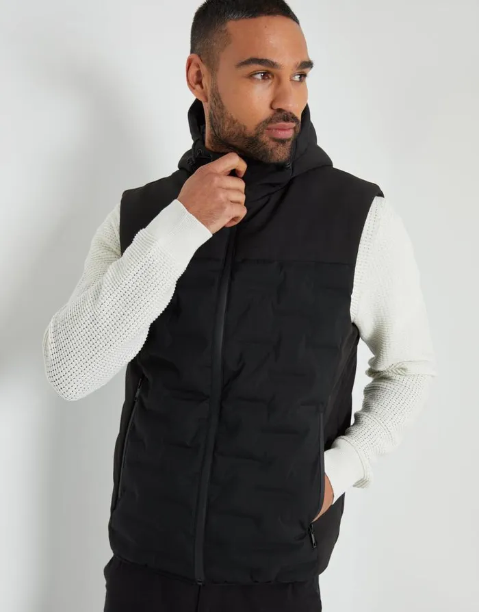 Men Black Quilted Panel Hooded Gilet Threadbare Jackets Men Black Quilted Panel Hooded Gilet Threadbare Jackets