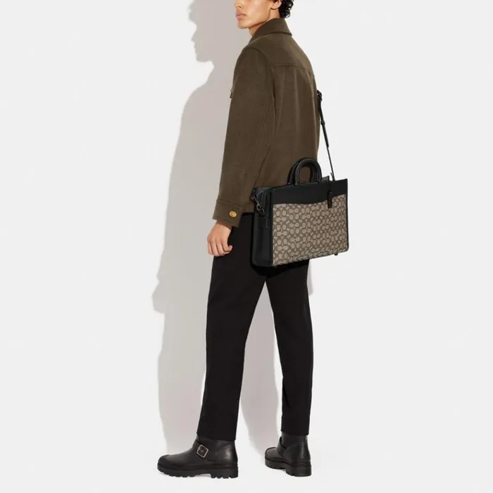 Men Briefcases Coach Rogue Brief In Signature Textile Jacquard Cocoablack