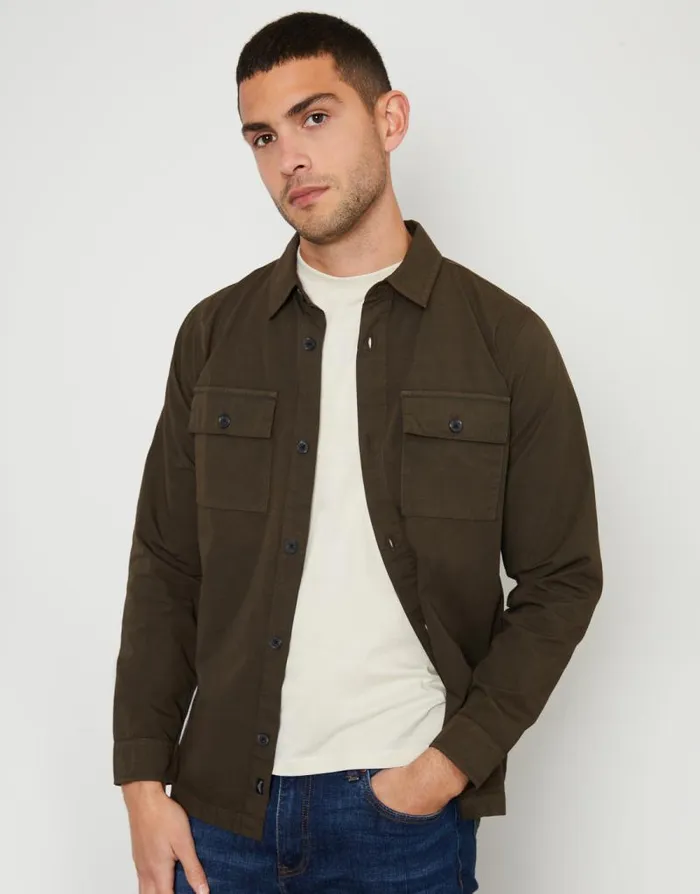 Men Chocolate Lightweight Shacket Threadbare Shirts