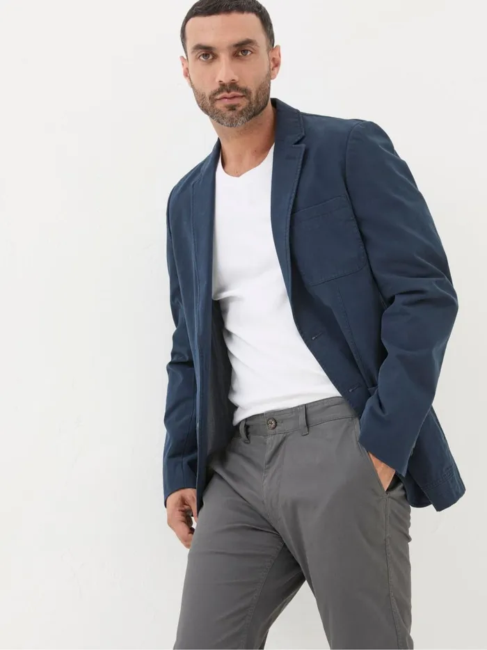 Men Coats and Jackets Fat Face Chilworth Blue Cotton Blazer