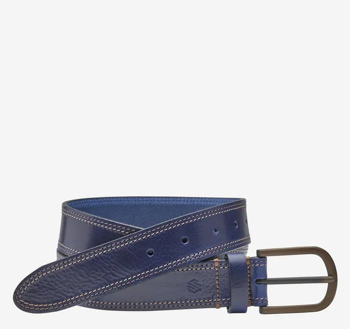 Men Double Contrast Stitched Belt Navy JohnstonandMurphy Belts