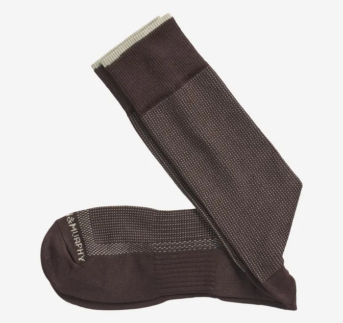 Men First In Comfort Classic Pin Dot Socks Brown JohnstonandMurphy Socks