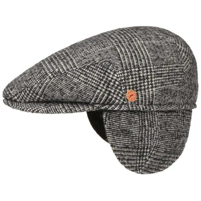 Men Flat Caps Mayser Merlino Flat Cap With Ear Flaps Blackandwhite