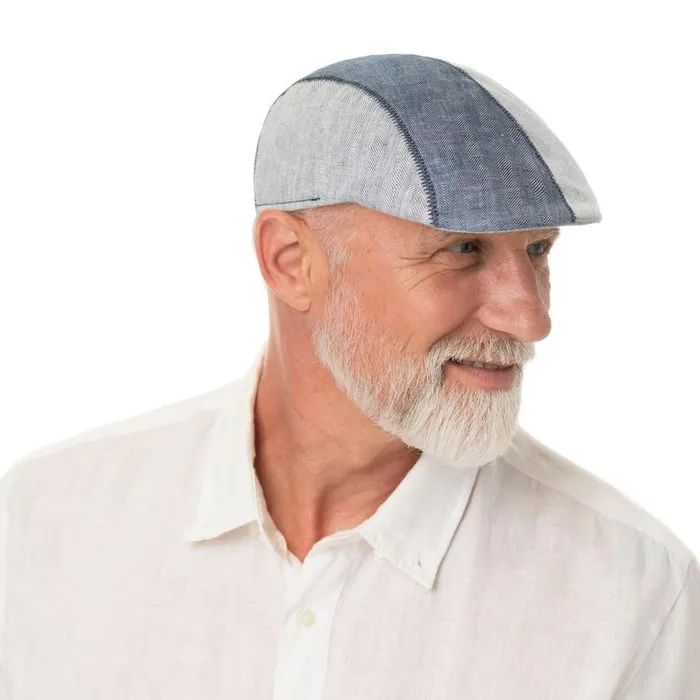 Men Flat Caps Mayser Prince Twotone Linen Flat Cap Blue Men Flat Caps Mayser Prince Twotone Linen Flat Cap Blue