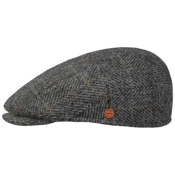 Men Flat Caps Mayser Sidney New Harris Tweed Flat Cap Gray