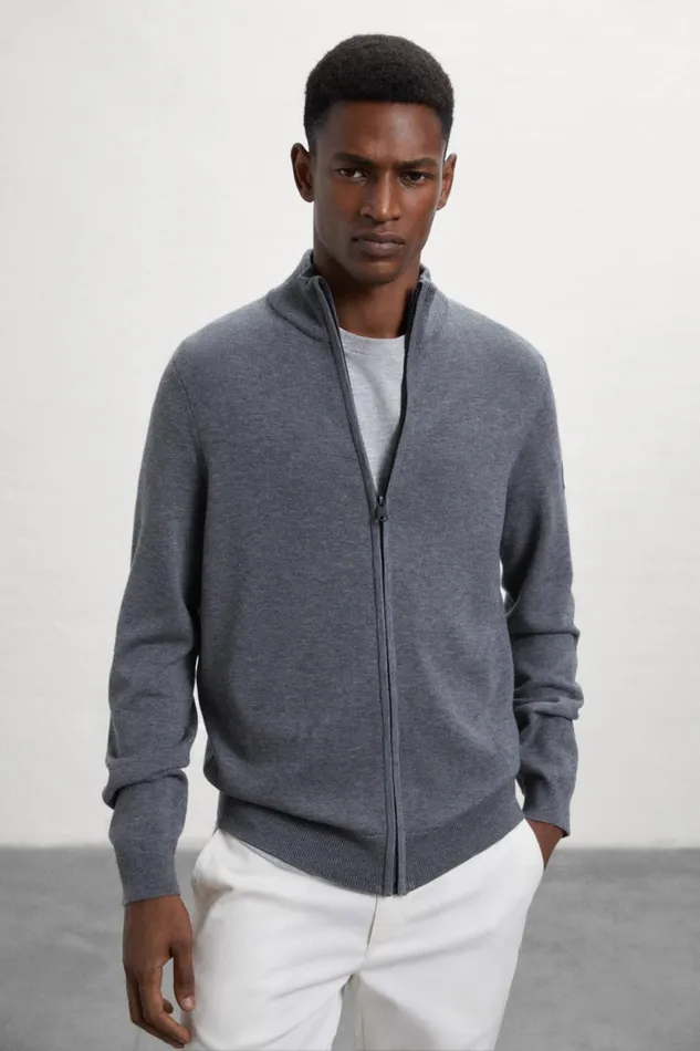 Men Grey Mandarina Knitted Jumper Ecoalf Knitwear
