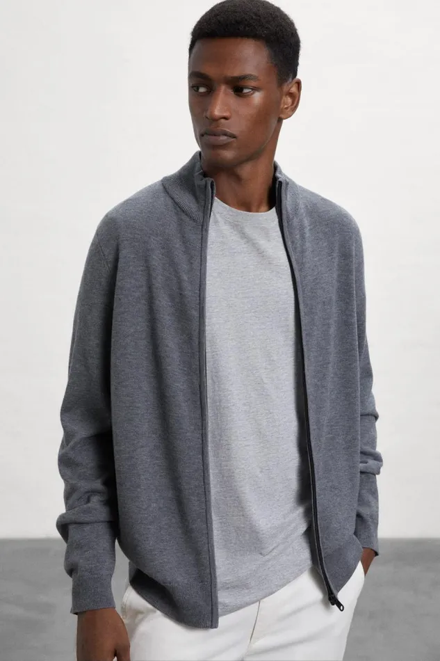 Men Grey Mandarina Knitted Jumper Ecoalf Knitwear