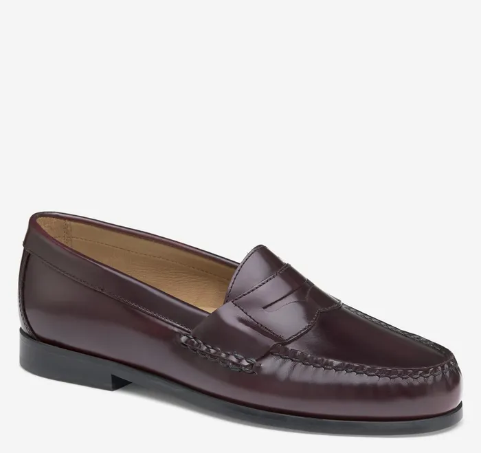 Men Hayes Penny Loafer Burgundy Brushoff Leather JohnstonandMurphy SlipOns and Loafers