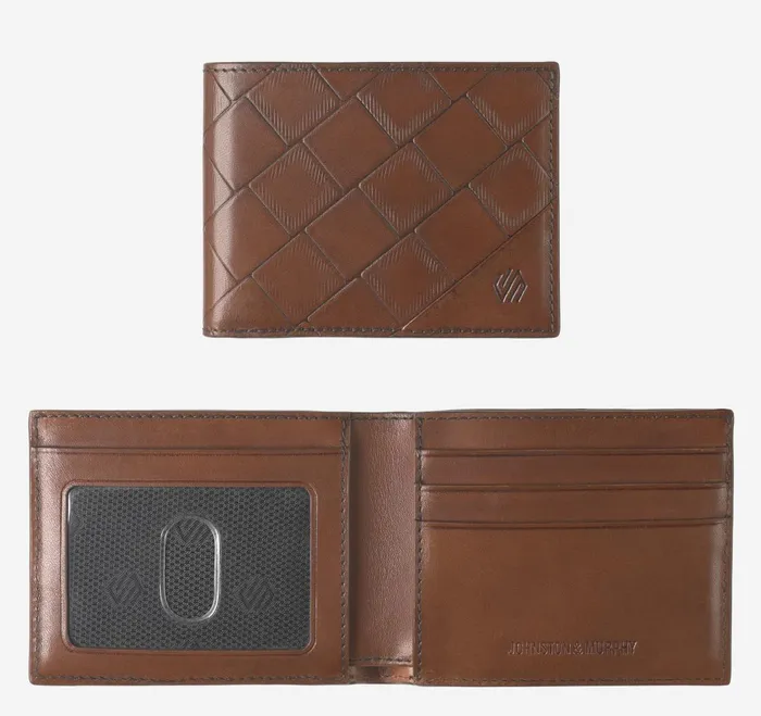 Men Hudson Basketweave Billfold Brown JohnstonandMurphy Wallets