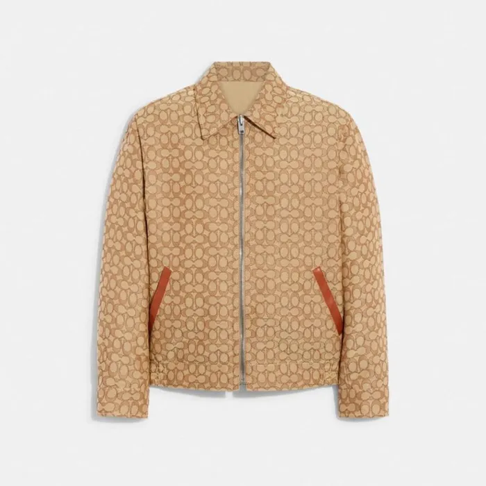 Men Jackets and Outerwear Coach Heritage Reversible Jacket Tan Signaturebeige