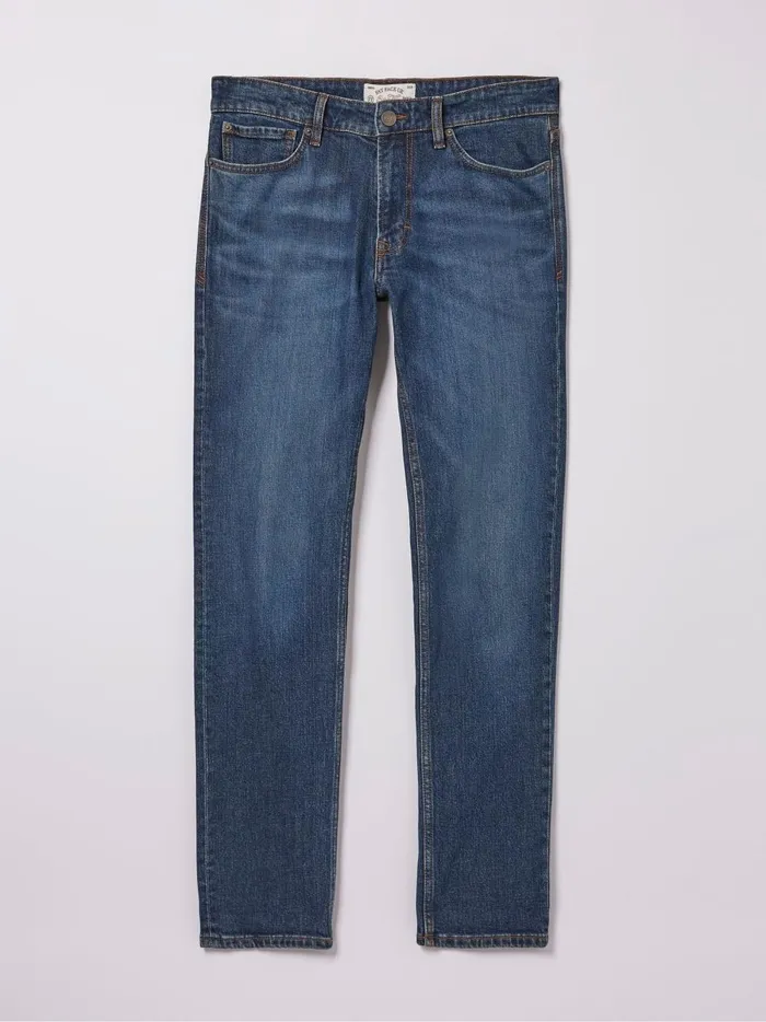 Men Jeans Fat Face Blue Slim Mid Wash Jeans