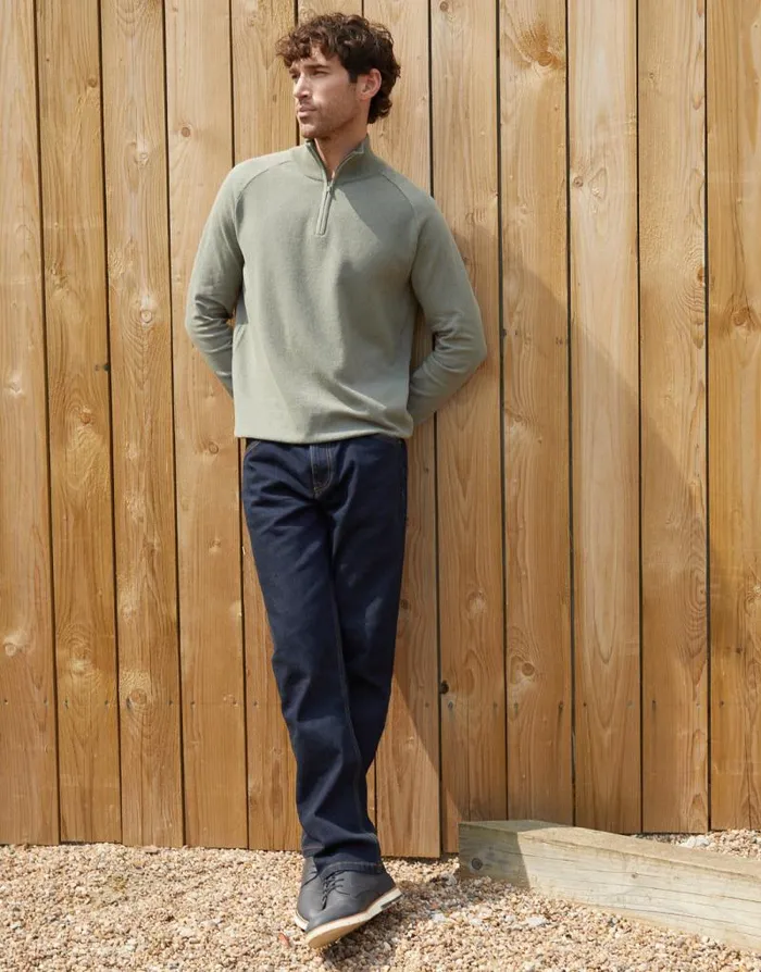 Men Khaki Raglan Knitted Quarter Zip Jumper Threadbare Jumpers Men Khaki Raglan Knitted Quarter Zip Jumper Threadbare Jumpers