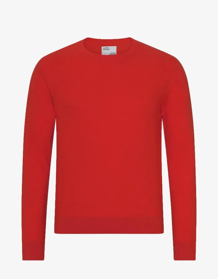 Men Knit Sweaters Colorful Standard Light Merino Wool Crew Scarlet Red