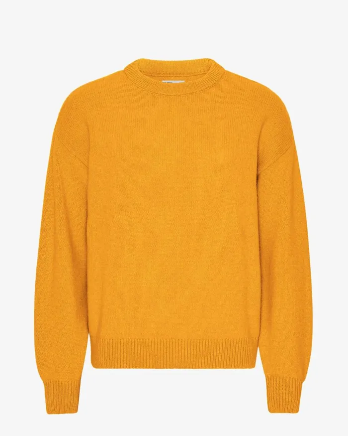 Men Knit Sweaters Colorful Standard Oversized Merino Wool Crew Burned Yellow