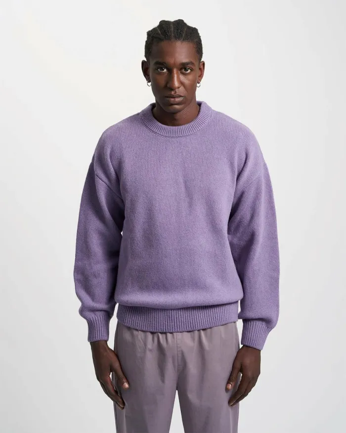 Men Knit Sweaters Colorful Standard Oversized Merino Wool Crew Burned Yellow
