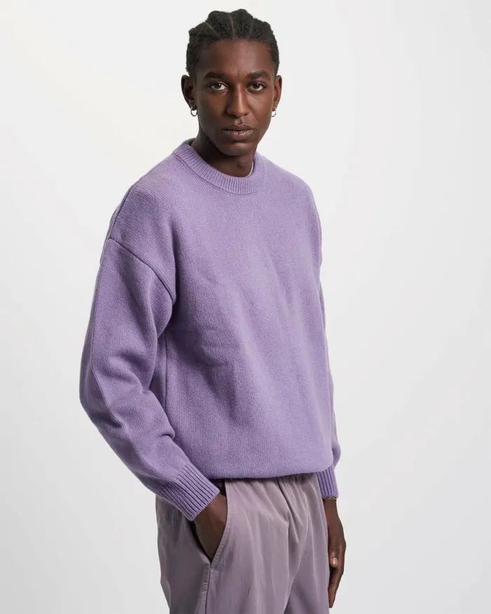 Men Knit Sweaters Colorful Standard Oversized Merino Wool Crew Burned Yellow