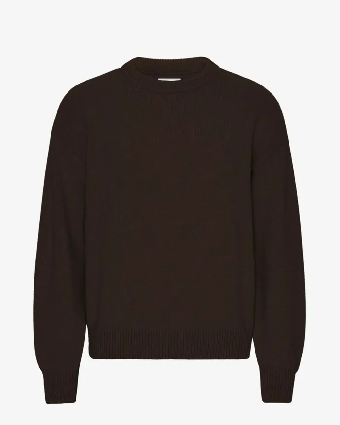 Men Knit Sweaters Colorful Standard Oversized Merino Wool Crew Coffee Brown