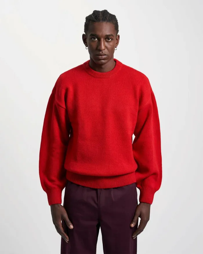 Men Knit Sweaters Colorful Standard Oversized Merino Wool Crew Coffee Brown
