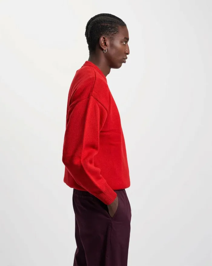 Men Knit Sweaters Colorful Standard Oversized Merino Wool Crew Coffee Brown
