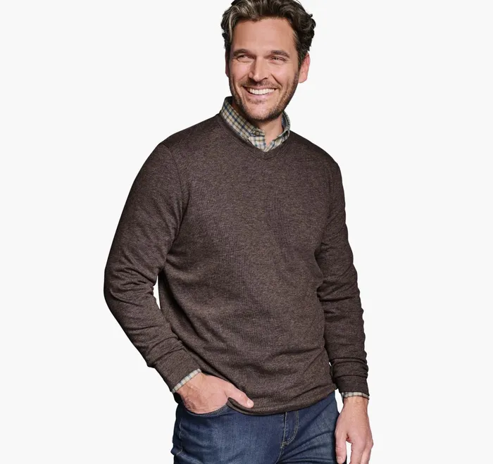 Men Knit VNeck Dark Brown JohnstonandMurphy Sweaters and Knits