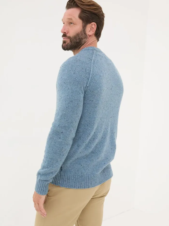 Men Knitwear Fat Face Chambray Blue Lambswool Plain Crew