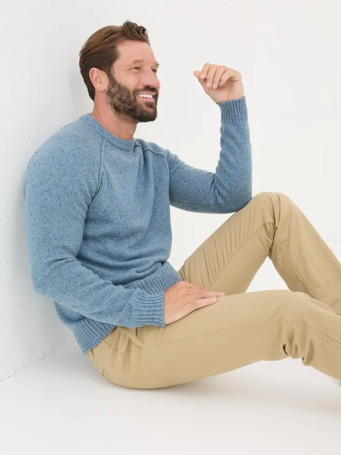 Men Knitwear Fat Face Chambray Blue Lambswool Plain Crew
