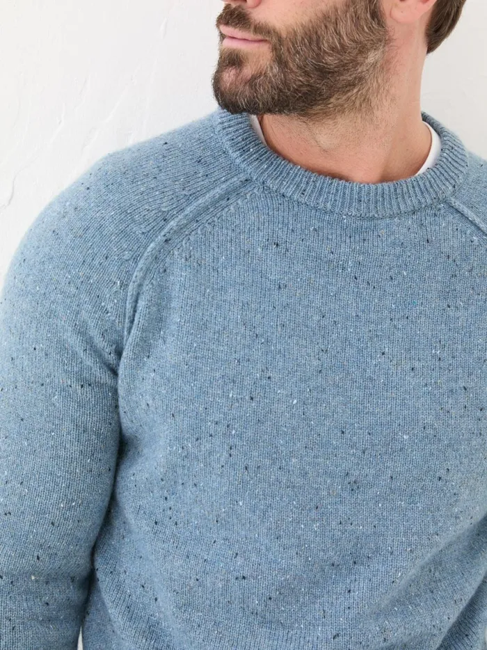 Men Knitwear Fat Face Chambray Blue Lambswool Plain Crew