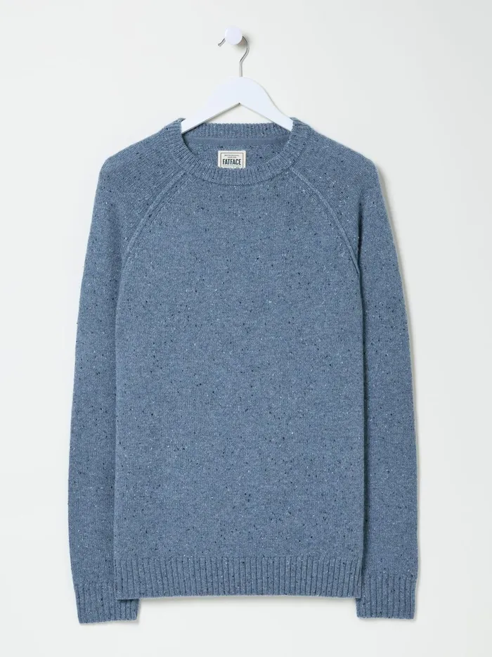 Men Knitwear Fat Face Chambray Blue Lambswool Plain Crew
