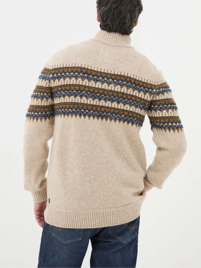 Men Knitwear Fat Face Ives Natural Half Neck Jumper