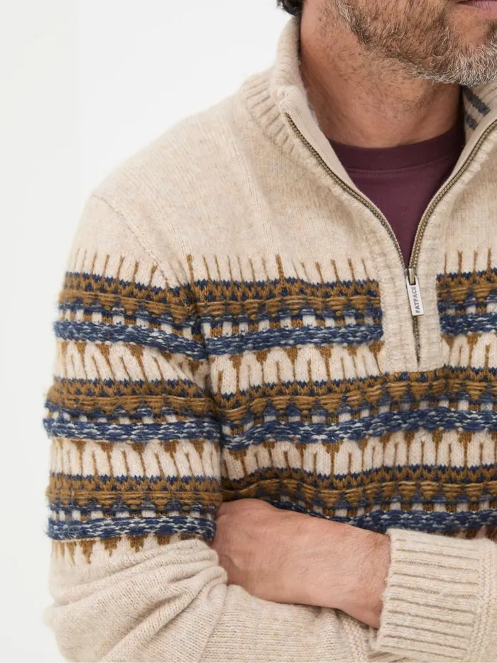 Men Knitwear Fat Face Ives Natural Half Neck Jumper