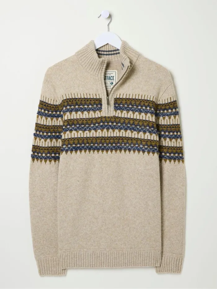 Men Knitwear Fat Face Ives Natural Half Neck Jumper