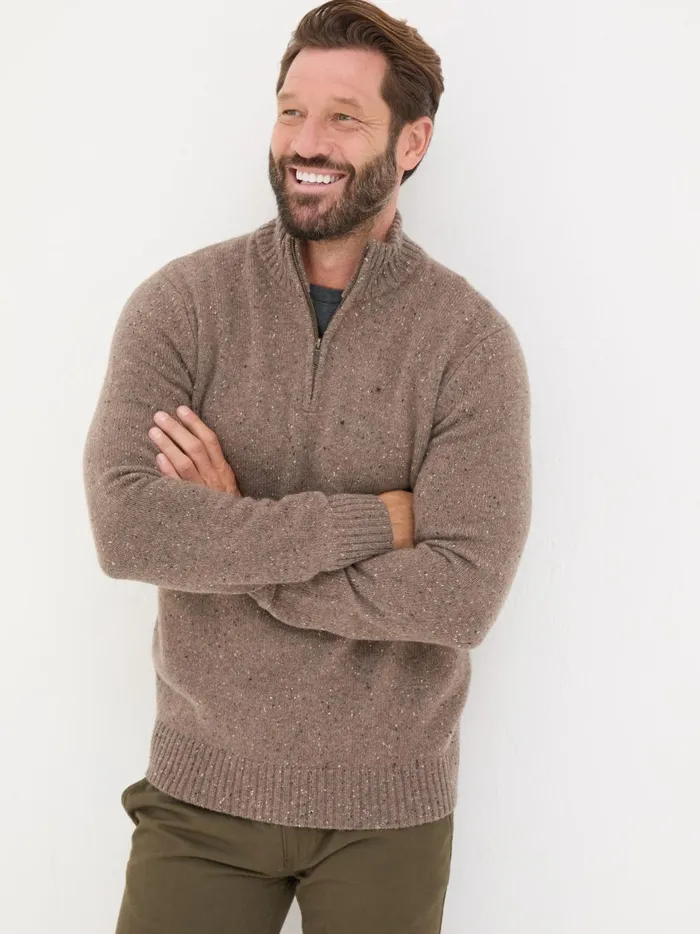 Men Knitwear Fat Face Natural Lambswool Half Neck Jumper