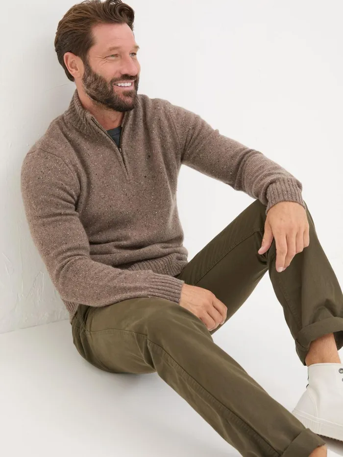 Men Knitwear Fat Face Natural Lambswool Half Neck Jumper