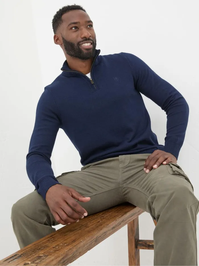 Men Knitwear Fat Face Rye Navy Blue HalfNeck