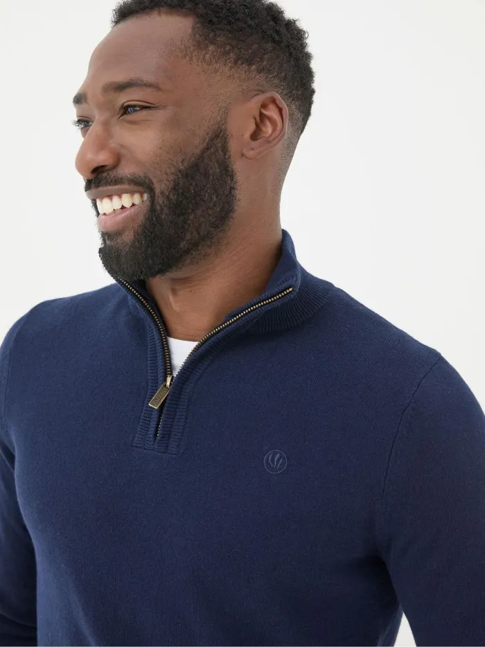 Men Knitwear Fat Face Rye Navy Blue HalfNeck