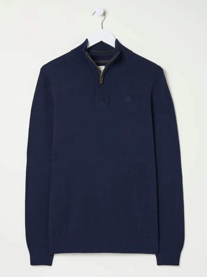 Men Knitwear Fat Face Rye Navy Blue HalfNeck