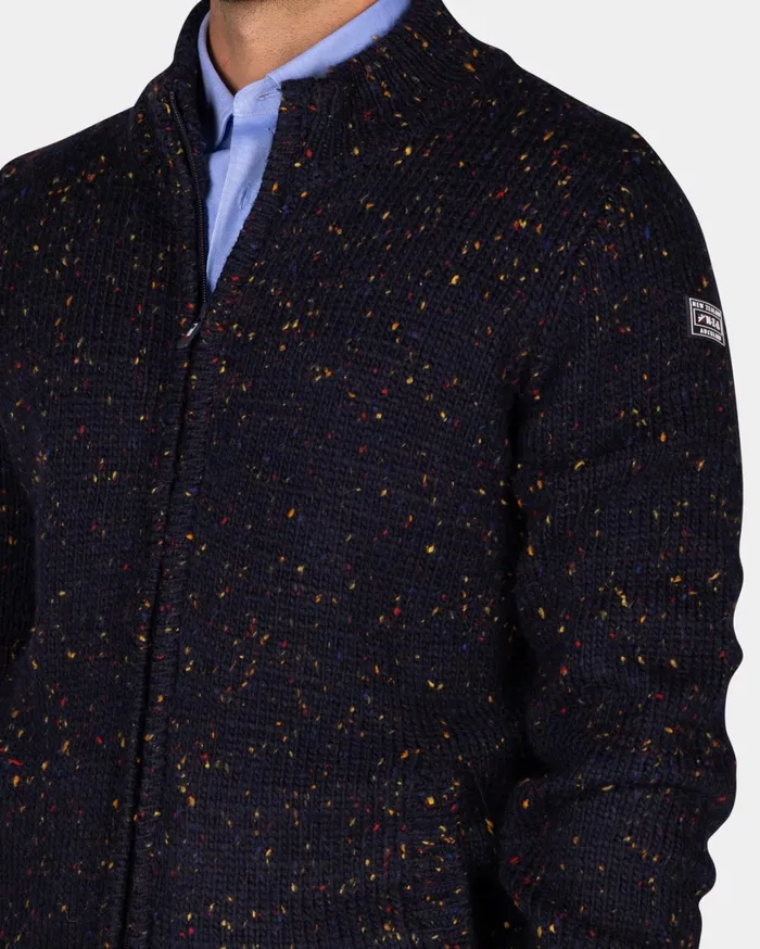 Men Knitwear NZA New Zealand Auckland Mottled Dark Blue Wool Cardigan 8211 Winter Navy